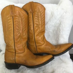 Rancho Men's Camel Leather Embossed Western Cowboy Boots Size 8.5